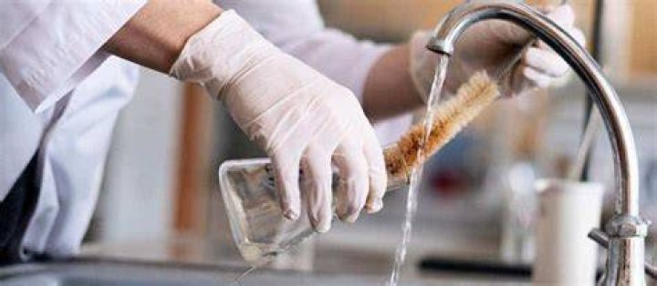 What rinsing out glassware with distilled water?